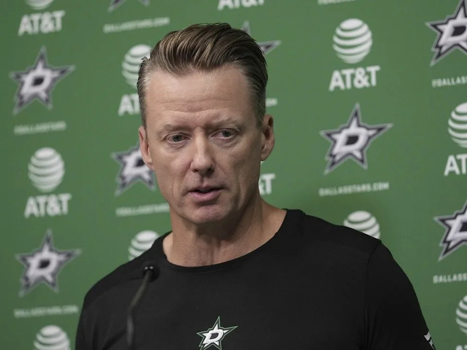  Dallas Stars head coach Glen Gulutzan responds to questions during a news conference at the NHL hockey team’s headquarters, Wednesday, Sept. 17, 2025, in Frisco, Texas.
