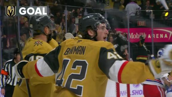 Bowman scores on power play again as Golden Knights hold off Rangers 3-2