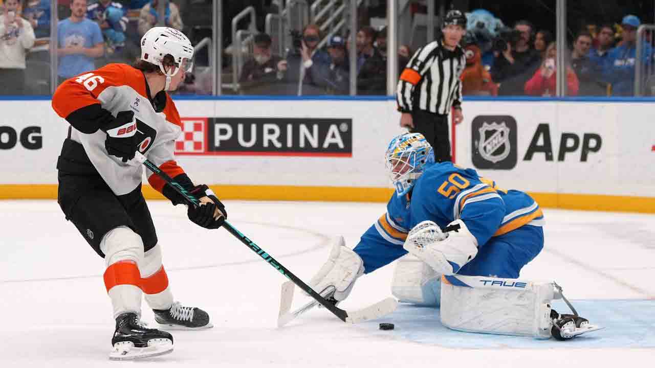 Zegras has 2 goals and assist, gets winner in shootout as Flyers beat Blues