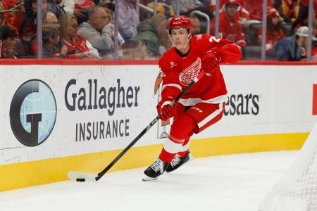 Oct 19, 2025; Detroit, Michigan, USA; Detroit Red Wings defenseman Jacob Bernard-Docker (25) skates with the puck in the first period against the Edmonton Oilers at Little Caesars Arena. Mandatory Credit: Rick Osentoski-Imagn Images Oct 19, 2025; Detroit, Michigan, USA; Detroit Red Wings defenseman Jacob Bernard-Docker (25) skates with the puck in the first period against the Edmonton Oilers at Little Caesars Arena. Mandatory Credit: Rick Osentoski-Imagn Images