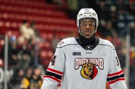 Toronto Maple Leafs prospect Harry Nansi with the Owen Sound Attack of the Ontario Hockey League Toronto Maple Leafs prospect Harry Nansi with the Owen Sound Attack of the Ontario Hockey League