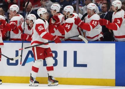 Apr 11, 2025; Tampa, Florida, USA; Detroit Red Wings center Marco Kasper (92) is congratulated after he scored a goal against the Tampa Bay Lightning during the third period at Amalie Arena. Mandatory Credit: Kim Klement Neitzel-Imagn Images Apr 11, 2025; Tampa, Florida, USA; Detroit Red Wings center Marco Kasper (92) is congratulated after he scored a goal against the Tampa Bay Lightning during the third period at Amalie Arena. Mandatory Credit: Kim Klement Neitzel-Imagn Images