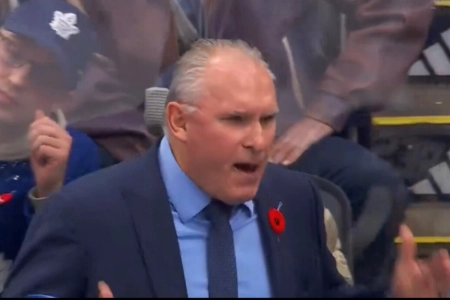 Craig Berube yelling at his bench during the 2nd intermission vs the Hurricanes. Craig Berube yelling at his bench during the 2nd intermission vs the Hurricanes.