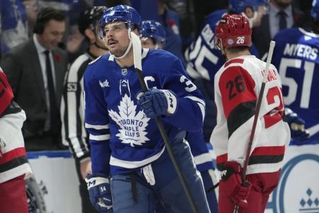 Toronto Maple Leafs captain Auston Matthews after scoring a goal against the Carolina Hurricanes.