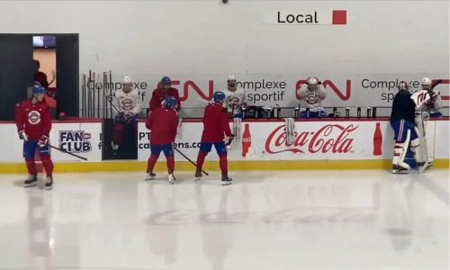 Lane Hutson and teammates in Brossard