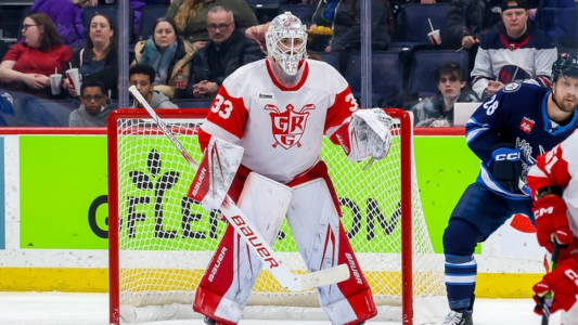 Sebastian Cossa in action with the Grand Rapids Griffins.
