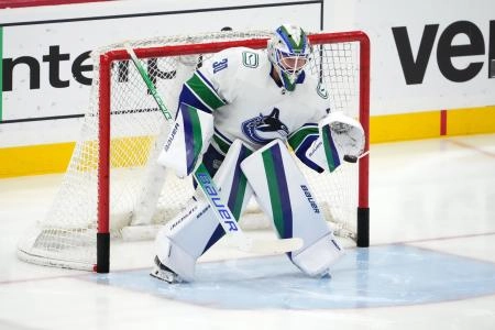 Spencer Martin with the Vancouver Canucks. Spencer Martin with the Vancouver Canucks.