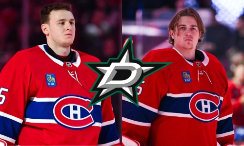 Canadiens goalies Jakub Dobes and Samuel Montembeault