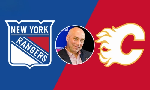 New York Rangers logo (left) Calgary Flames logo (right) Kent Hughes