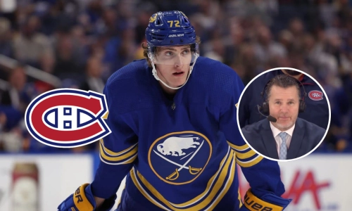 Buffalo Sabres' Tage Thompson, Canadiens logo, Renaud Lavoie