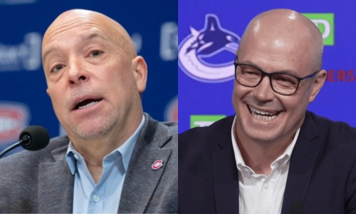 Canadiens GM Kent Hughes (left) Canucks GM Patrik Allvin (right)