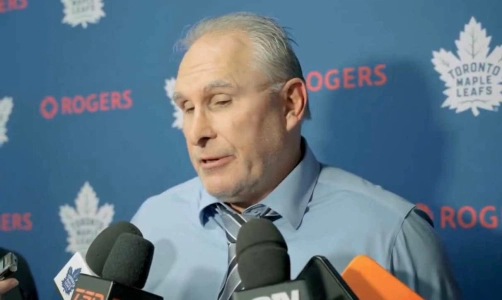 Nov. 15, 2025; Chicago, IL; Toronto Maple Leafs head coach Craig Berube responds to a question from the media during the post game press conference after a loss to the Chicago Blackhawks at the United Center.