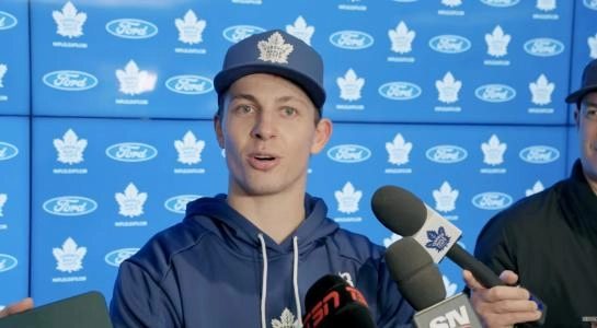 New Maple Leafs defenseman Troy Stecher speaking to the Toronto media.