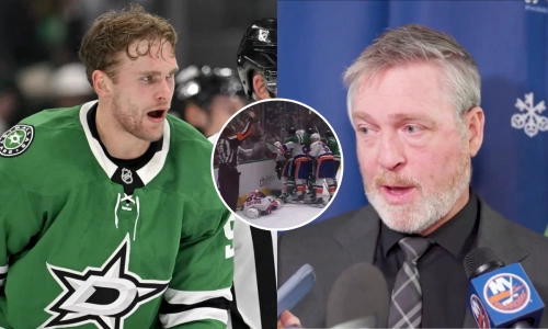 New York Islanders coach Patrick Roy and Mikko Rantanen New York Islanders coach Patrick Roy and Mikko Rantanen