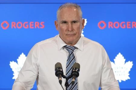 Mar 19, 2025; Toronto, Ontario, CAN; Toronto Maple Leafs head coach Craig Berube listens to a question from the media during the post game press conference after a win over the Colorado Avalanche at Scotiabank Arena. Mandatory Credit: John E. Sokolowski-Imagn Images