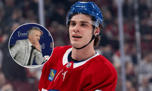 Canadiens forward Juraj Slafkovsky and Martin St-Louis