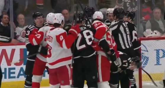 An altercation between the Detroit Red Wings and the New Jersey Devils.