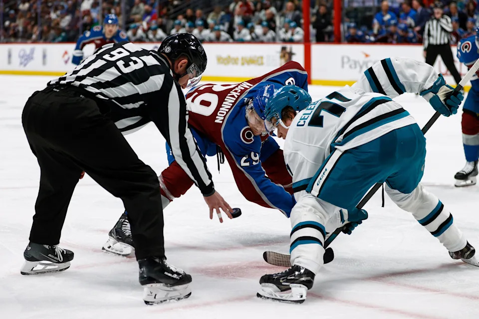 Colorado Avalanche center Nathan MacKinnon (29) and San Jose Sharks center Macklin Celebrini (71) are the league's top two scorers.