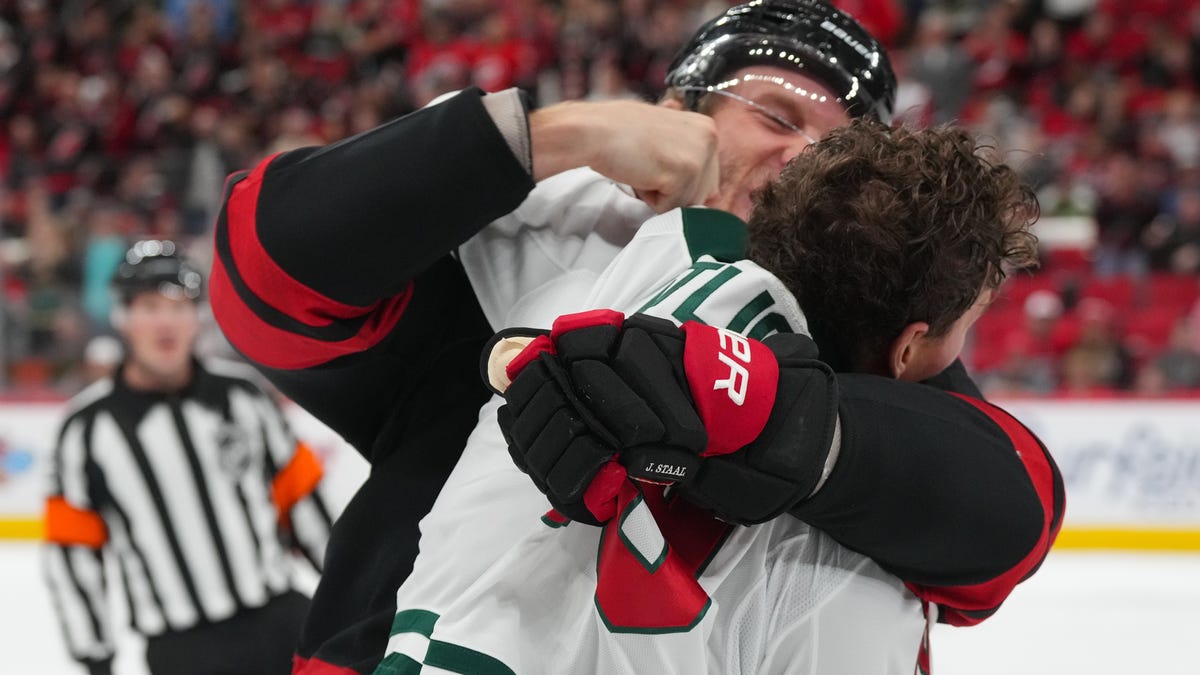 Wild's Tyler Pitlick injures Hurricanes' Jalen Chatfield, is ejected
