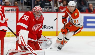 John Gibson back at practice with Detroit Red Wings day after injury