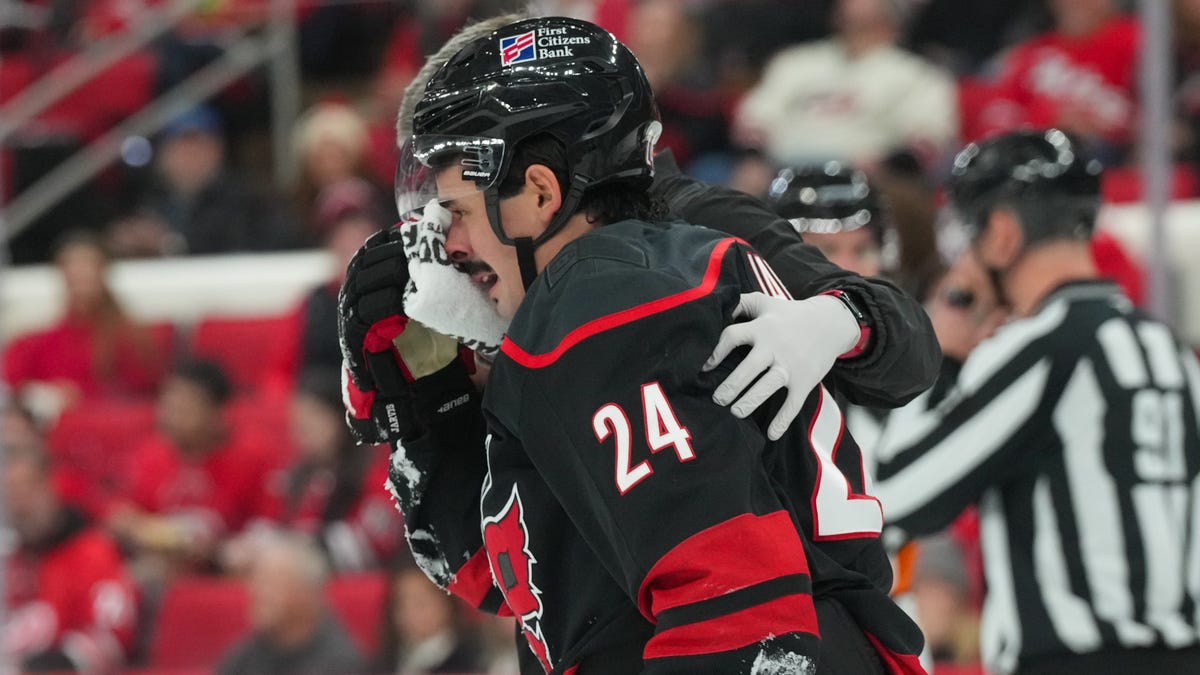 Hurricanes' Seth Jarvis injured by teammate's stick in fluke play