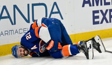 Islander sets up goal as he limps off ice