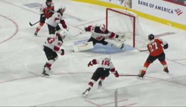 Flyers set franchise record with 3 goals in 26 seconds and beat Devils 6-3 on Bernie Parent Tribute