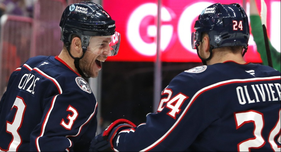 Mathieu Olivier scored twice and Charlie Coyle had another three-point night as the CBJ hang on to defeat the Edmonton Oilers on Thursday night by a final of 5-4.