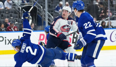 Zach Werenski and Luca Pinelli are in and Kirill Marchenko and Mathieu Olivier are out Wednesday night as the Blue Jackets battle the Maple Leafs for the final time this season.