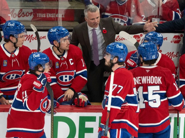 Montreal Canadiens head coach Martin St. Louis gives directions to...