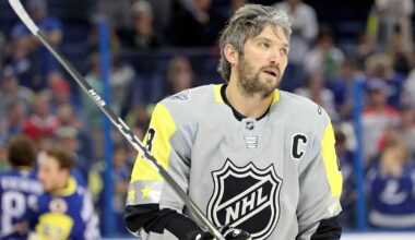 Washington Capitals goaltender Logan Thompson (48) celebrates with Capitals defenseman Trevor van Riemsdyk (57) after their game against the Edmonton Oilers at Capital One Arena.