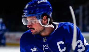 Auston Matthews #34 skating for the Toronto Maple Leafs