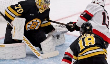 Joonas Korpisalo in Bruins' net as they take on Senators