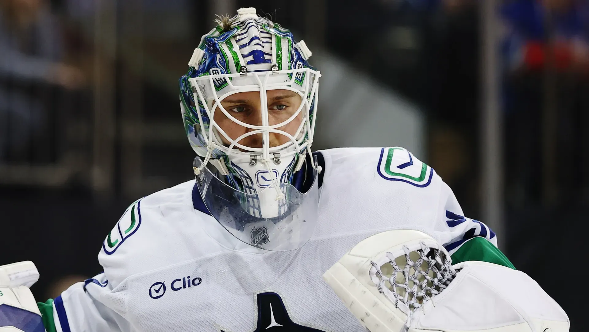 Kevin Lankinen during a stoppage in play