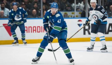 Vancouver Canucks forward Elias Pettersson (40) skates against the New York Rangers in the second period at Rogers Arena.
