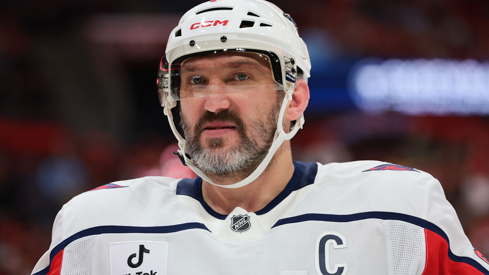 Washington Capitals left wing Alex Ovechkin (8) looks on against the Florida Panthers during the first period at Amerant Bank Arena.