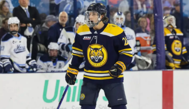 Christopher Pelosi skating for the Quinnipiac Bobcats