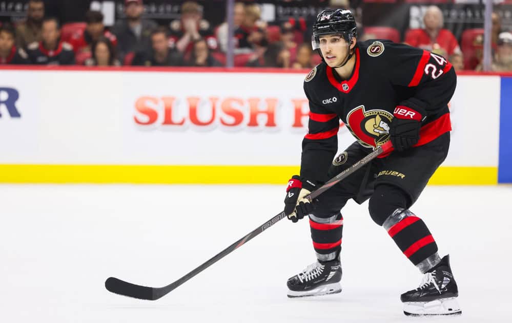 Ottawa Senators hockey player during game on ice.