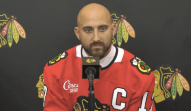 Nick Foligno addresses the media after being named captain of the Chicago Blackhawks.