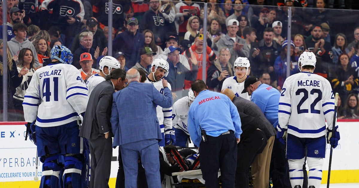 Toronto Maple Leafs’ Chris Tanev stretchered off against Philadelphia Flyers