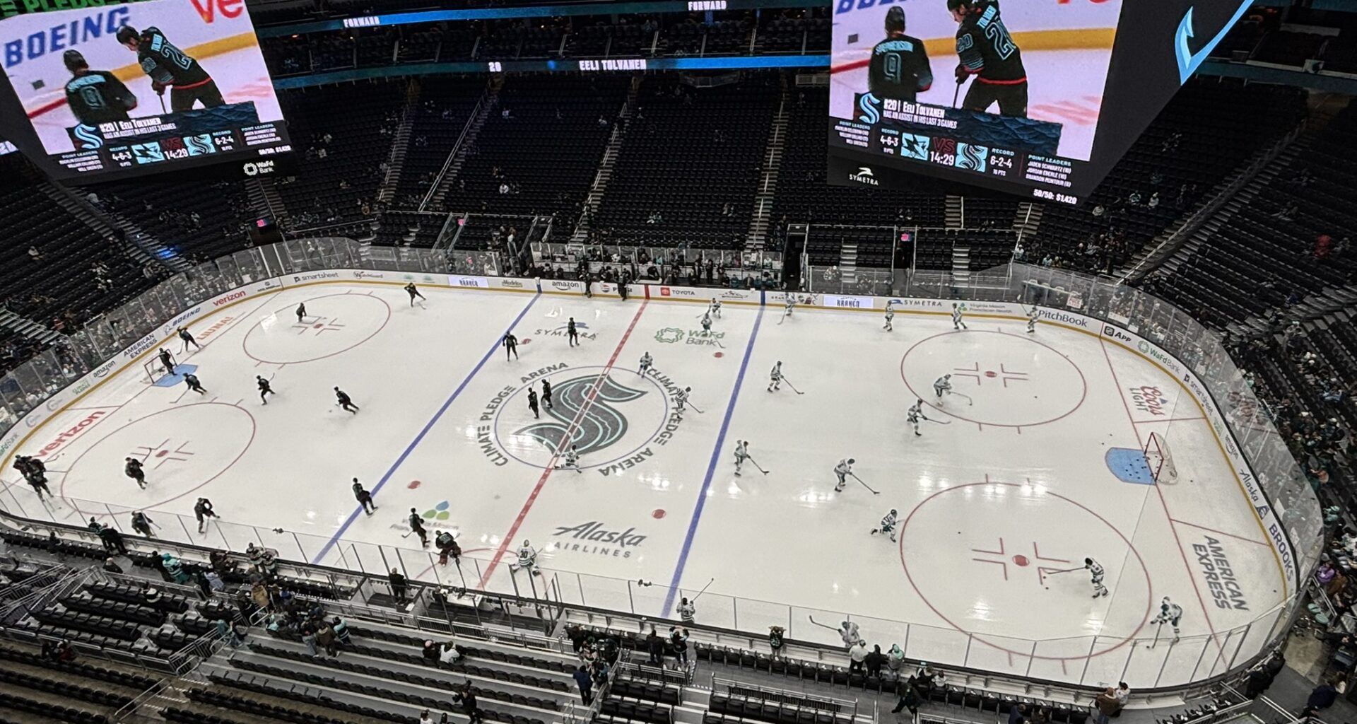 San Jose Sharks warmup against the Seattle Kraken.