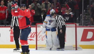 Alex Ovechkin declines comment, Thompson unsure why Jordan Binnington hid record-setting puck