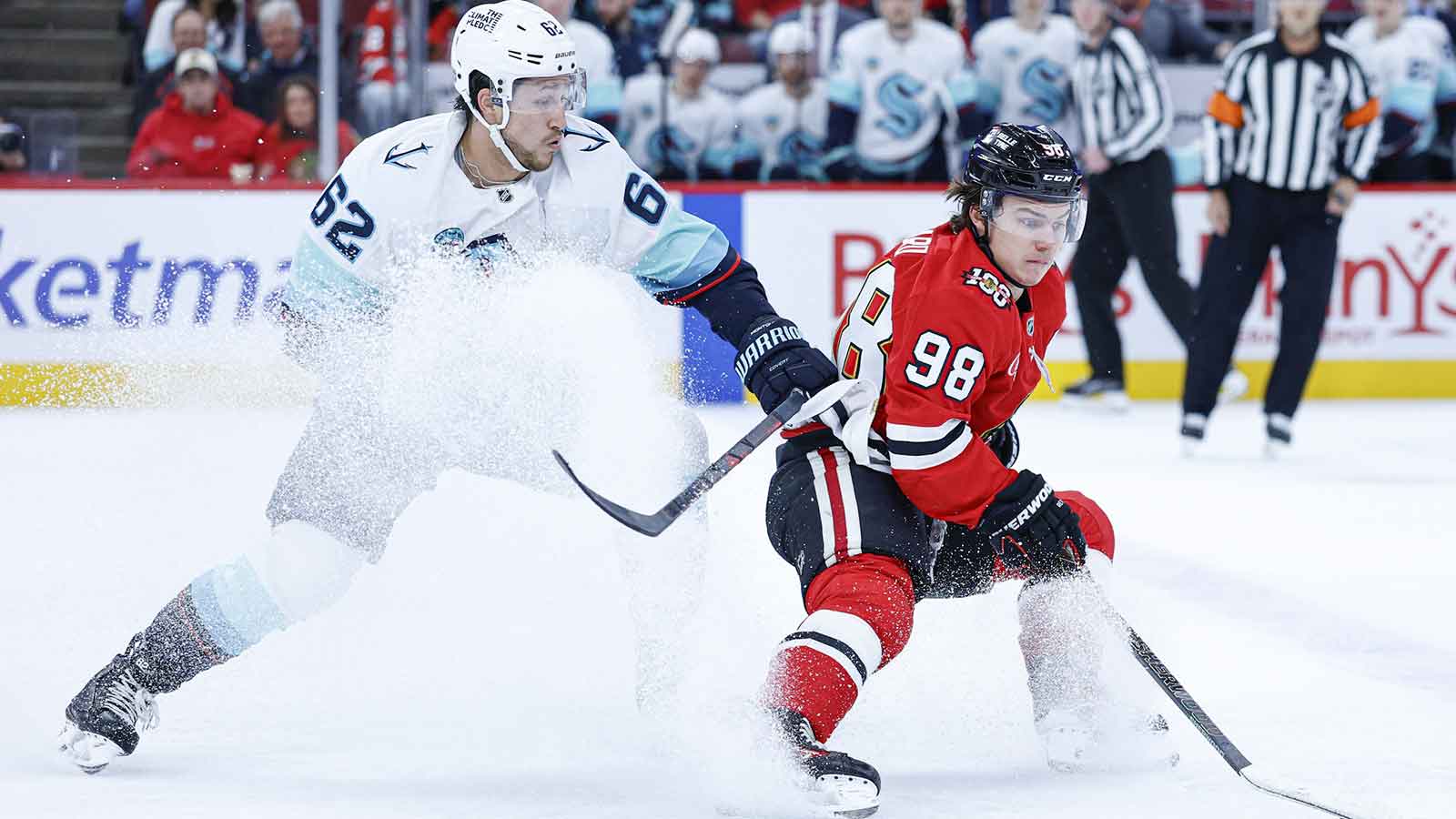 Chicago Blackhawks left wing Tyler Bertuzzi (59) during the face off against the Calgary Flames during the third period at Scotiabank Saddledome.