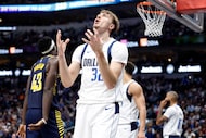 Dallas Mavericks forward Cooper Flagg (32) reacts after a second half call at the American...