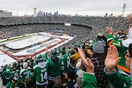 Fans fill Cotton Bowl Stadium during the first period of a NHL Winter Classic matchup...