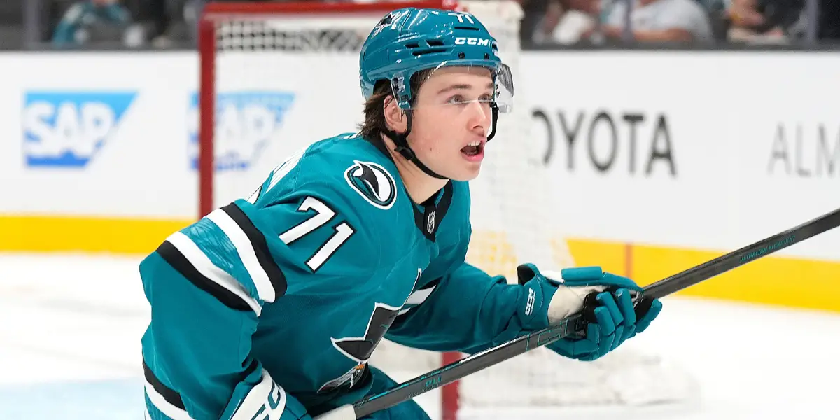 Macklin Celebrini skating for the San Jose Sharks