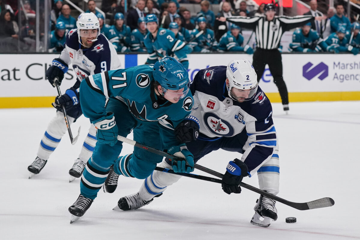 Macklin Celebrini San Jose Sharks Dylan DeMelo Winnipeg Jets