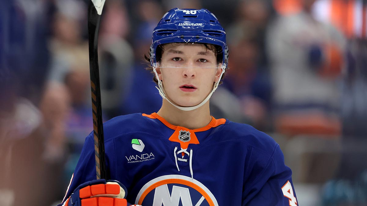 New York Islanders defenseman Matthew Schaefer (48) during the second period against the San Jose Sharks at UBS Arena.