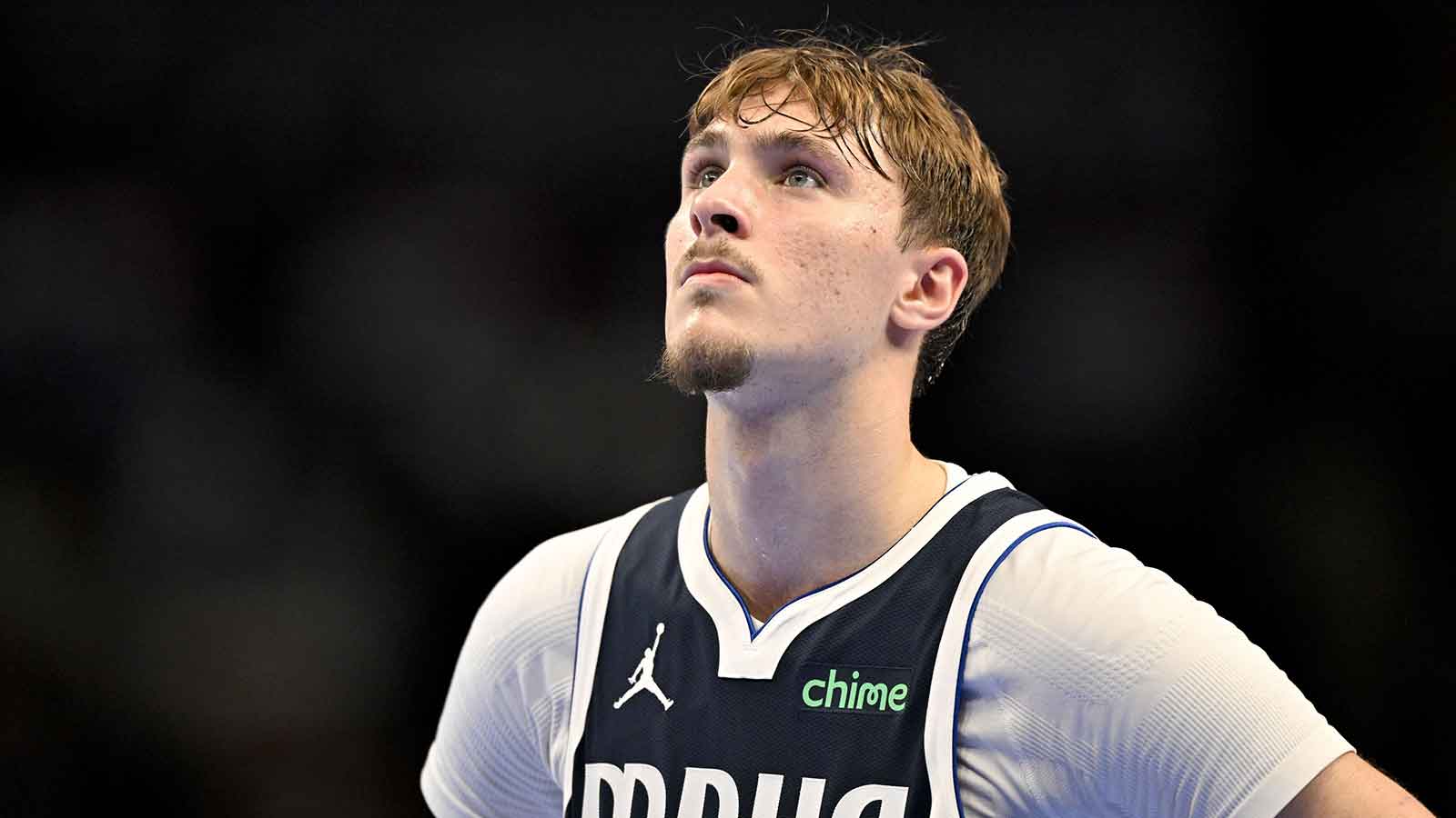 Mavericks forward Cooper Flagg (32) looks on during the second half against the New Orleans Pelicans at the American Airlines Center