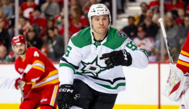Calgary Flames head coach Ryan Huska on his bench during the first period against the Seattle Kraken at Scotiabank Saddledome.